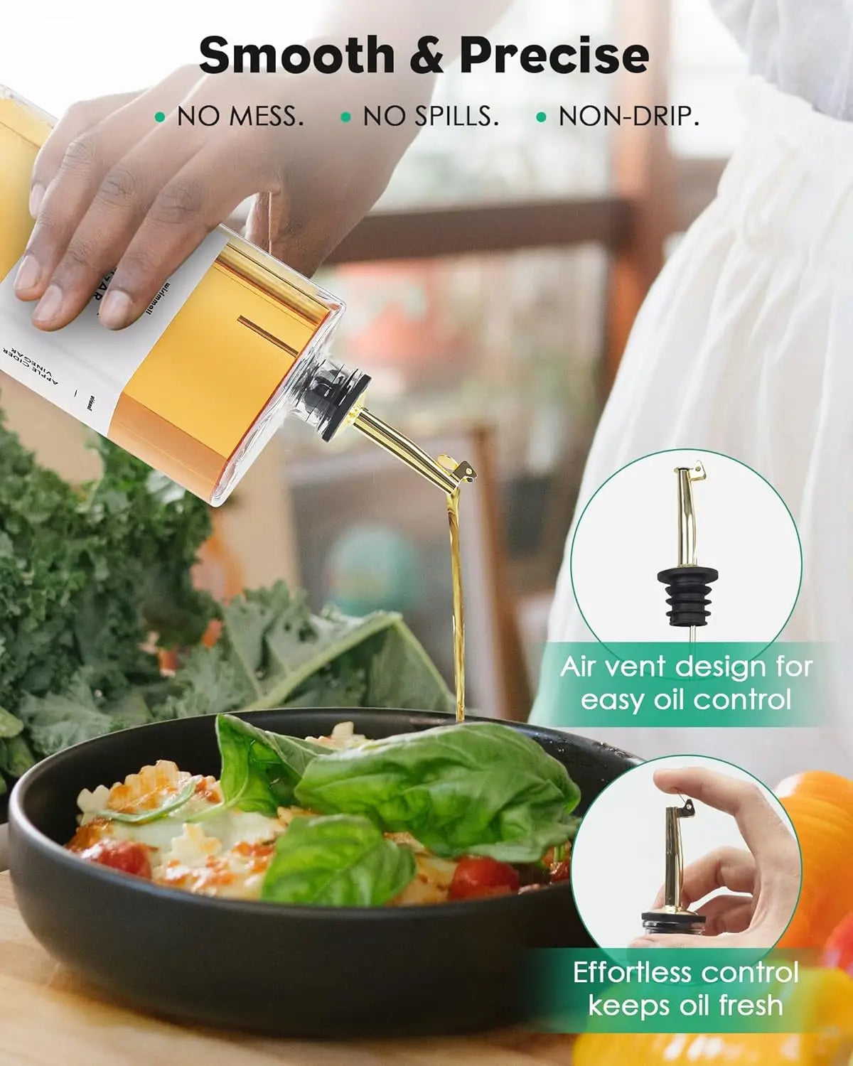 Olive Oil Dispenser Set Of 2 Glass Bottles For Kitchen