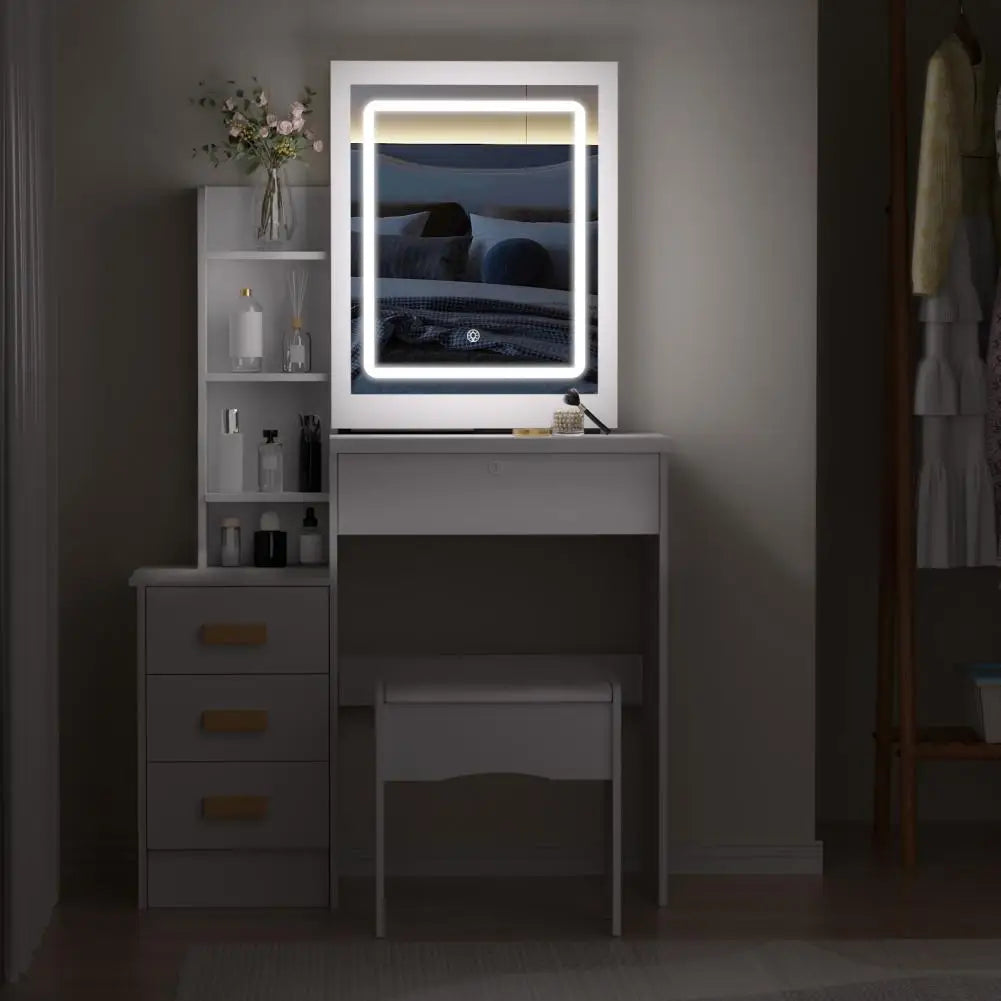 Diowewea Vanity Desk With Sliding Mirror And Lights