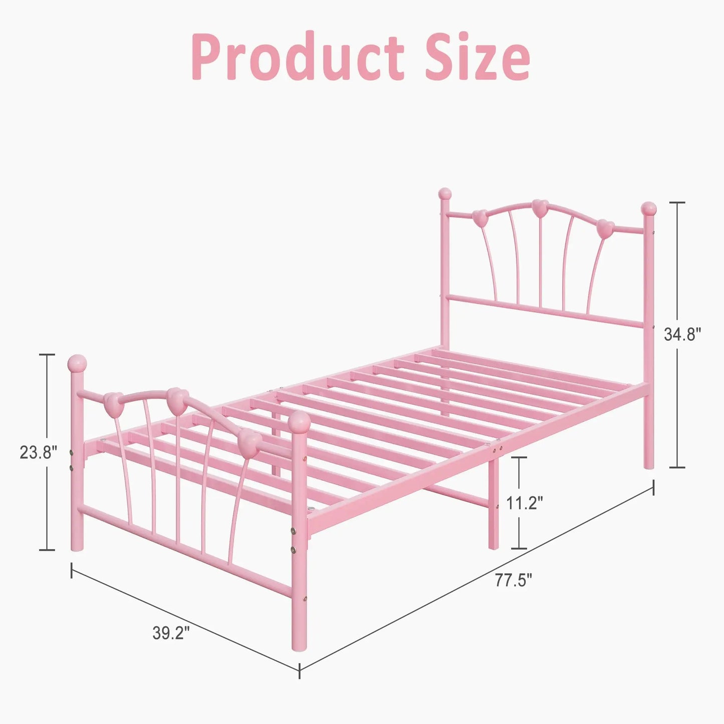 HiMISS Heart Shaped Metal Bed Frame With Headboard And Footboard