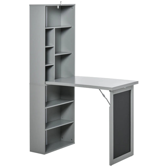 HOMCOM Fold-Out Convertible Office Desk With Blackboard And Side Shelf