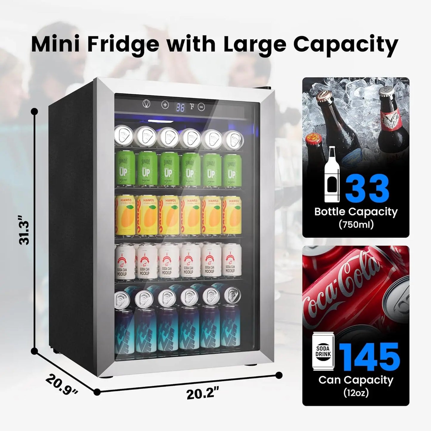 Beverage Refrigerator With Glass Door And Adjustable Shelves