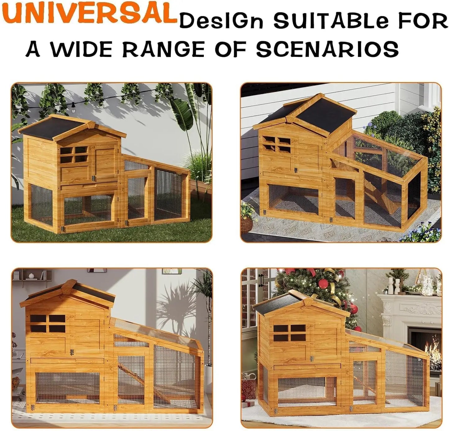 HiMISS Chicken Coop With Run And Nesting Box For Rabbit And Guinea Pigs