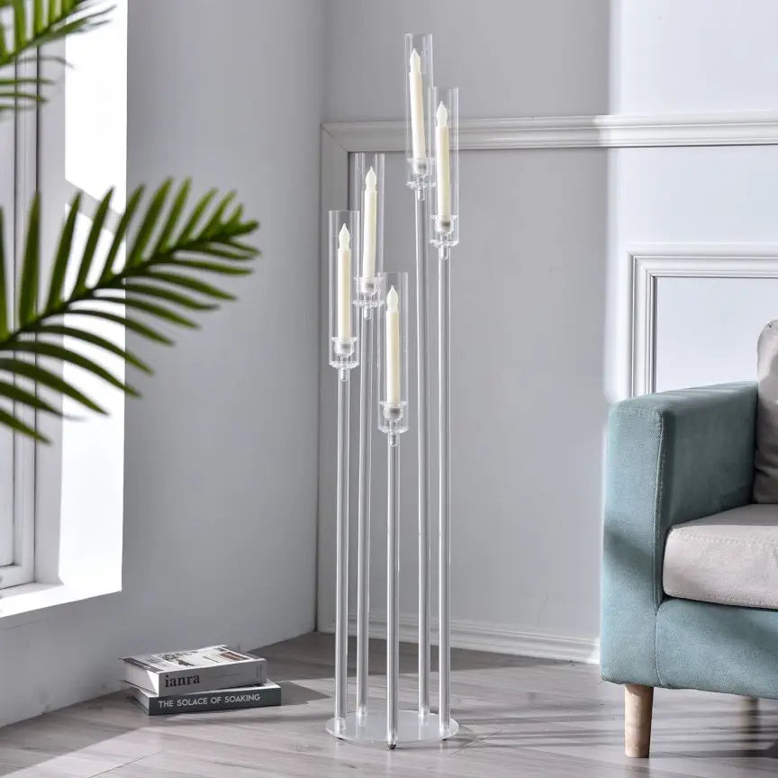 Acrylic 5-Arm Candelabra LED Taper Candle Holders Centerpieces