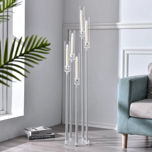Acrylic 5-Arm Candelabra LED Taper Candle Holders Centerpieces