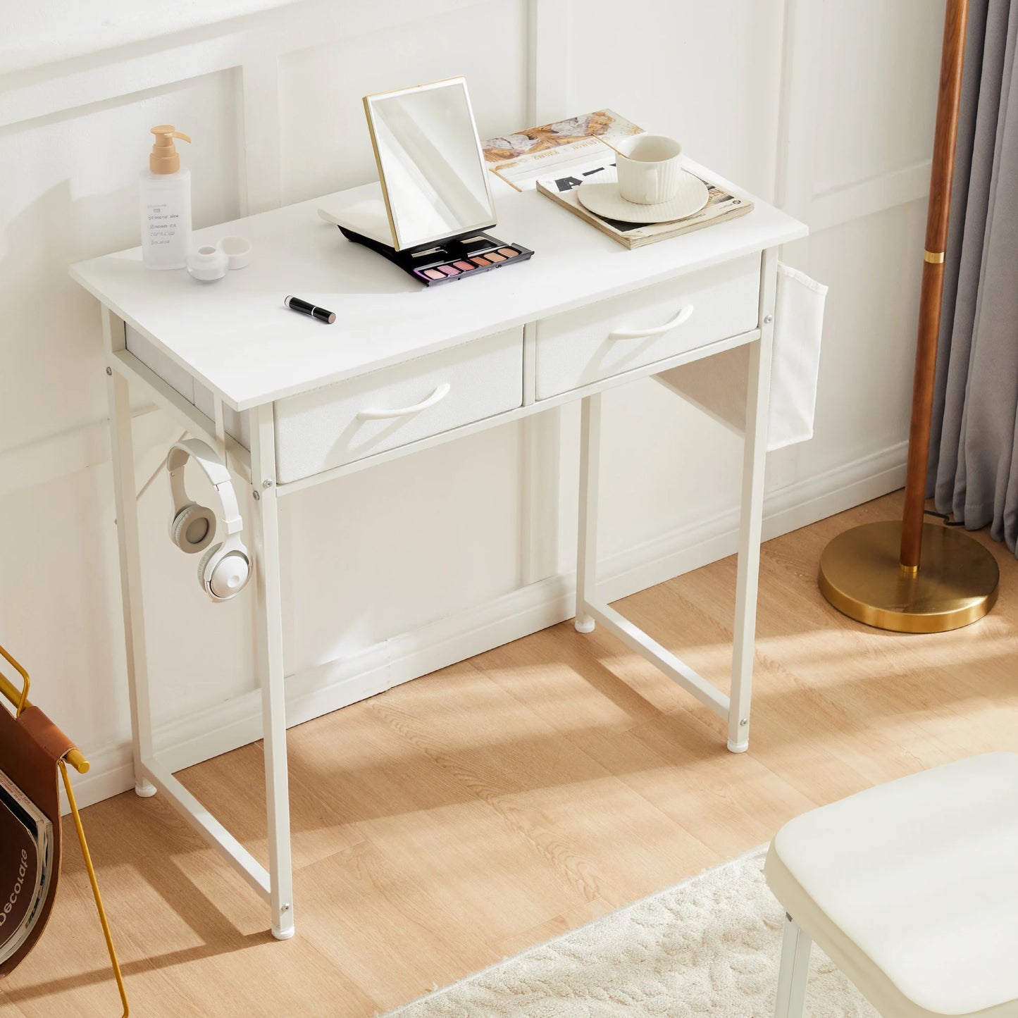 JHK Modern Office Desk With Fabric Drawers And Metal Frame