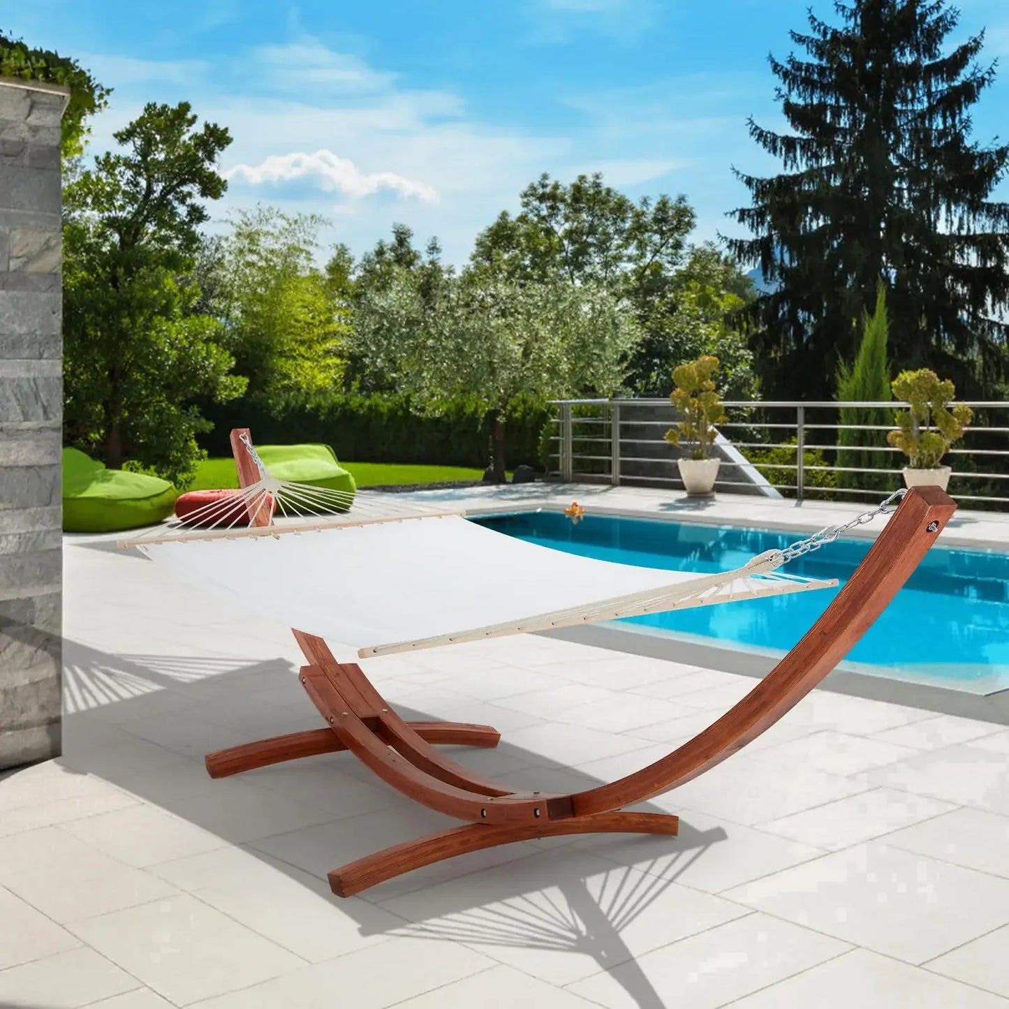 ECOTOUGE 14 FT Hammock with Stand, 2 Person Heavy Duty Hammock Stand, Large Hammock Bed for Porch,Patio, Balcony,Garden,Backyard