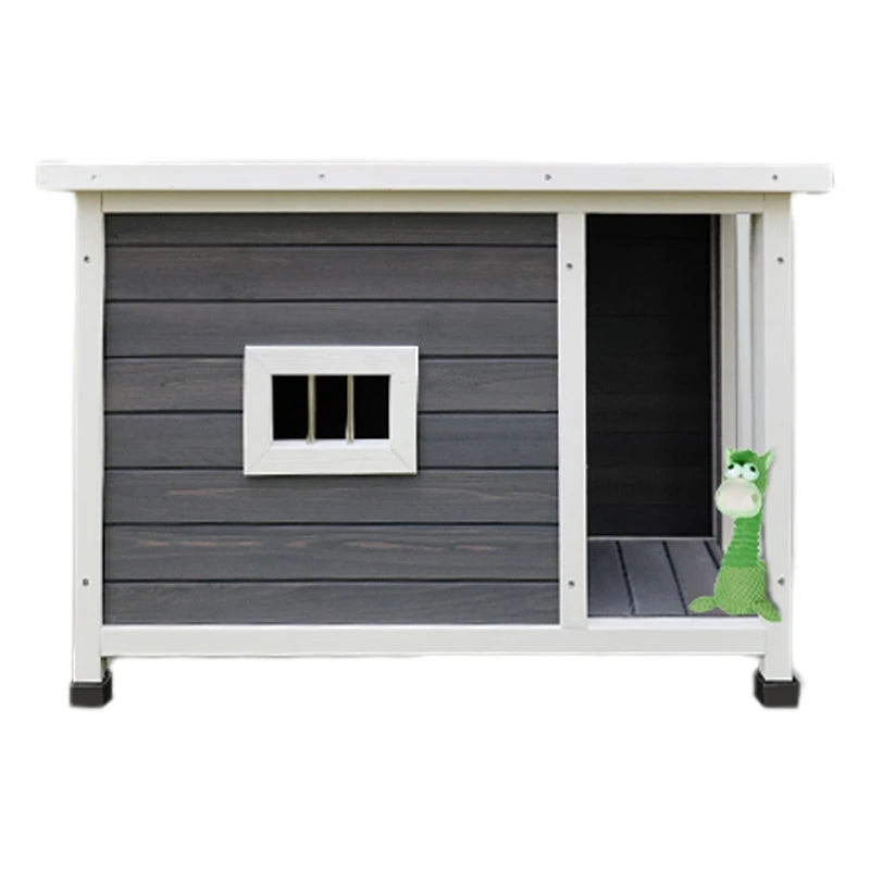 Outdoor Wooden Puppy Kennel with Durable Roof and Porch Terrace