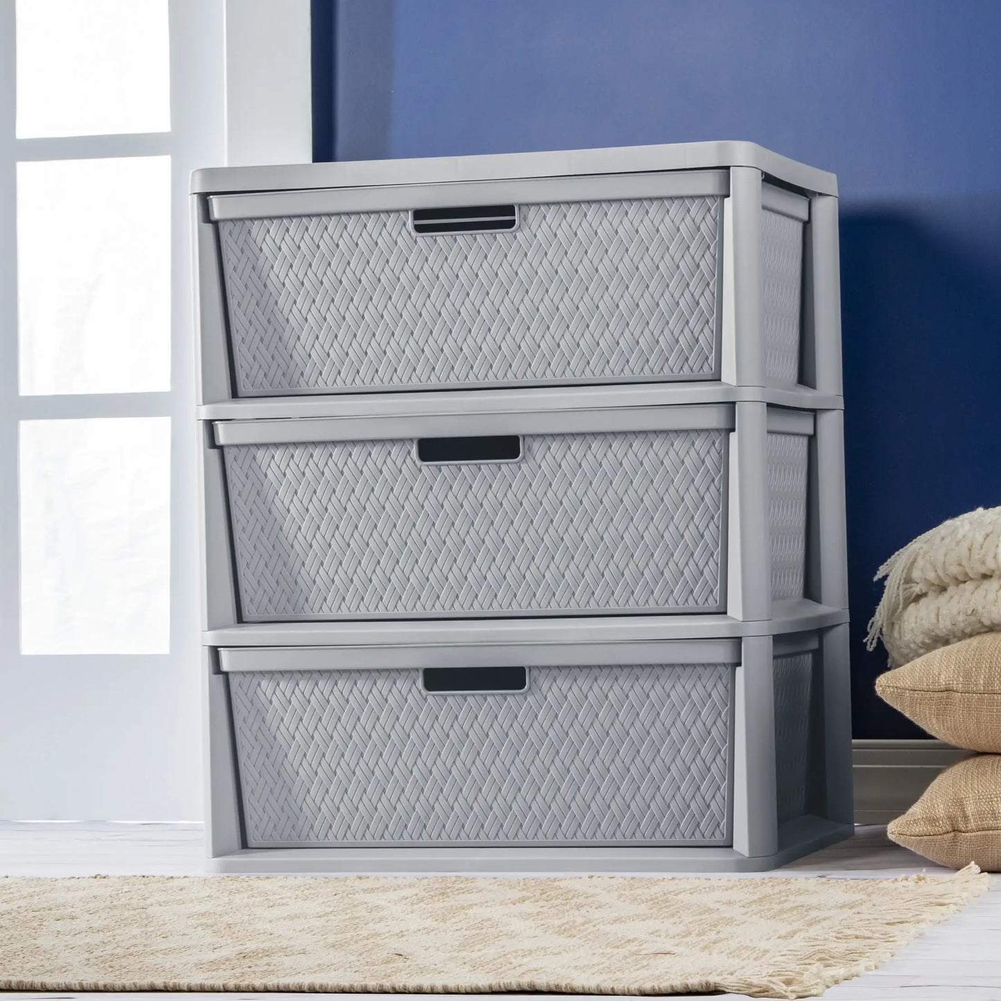 OEINGCN Wide 3-Drawer Tower Plastic Storage Organizer