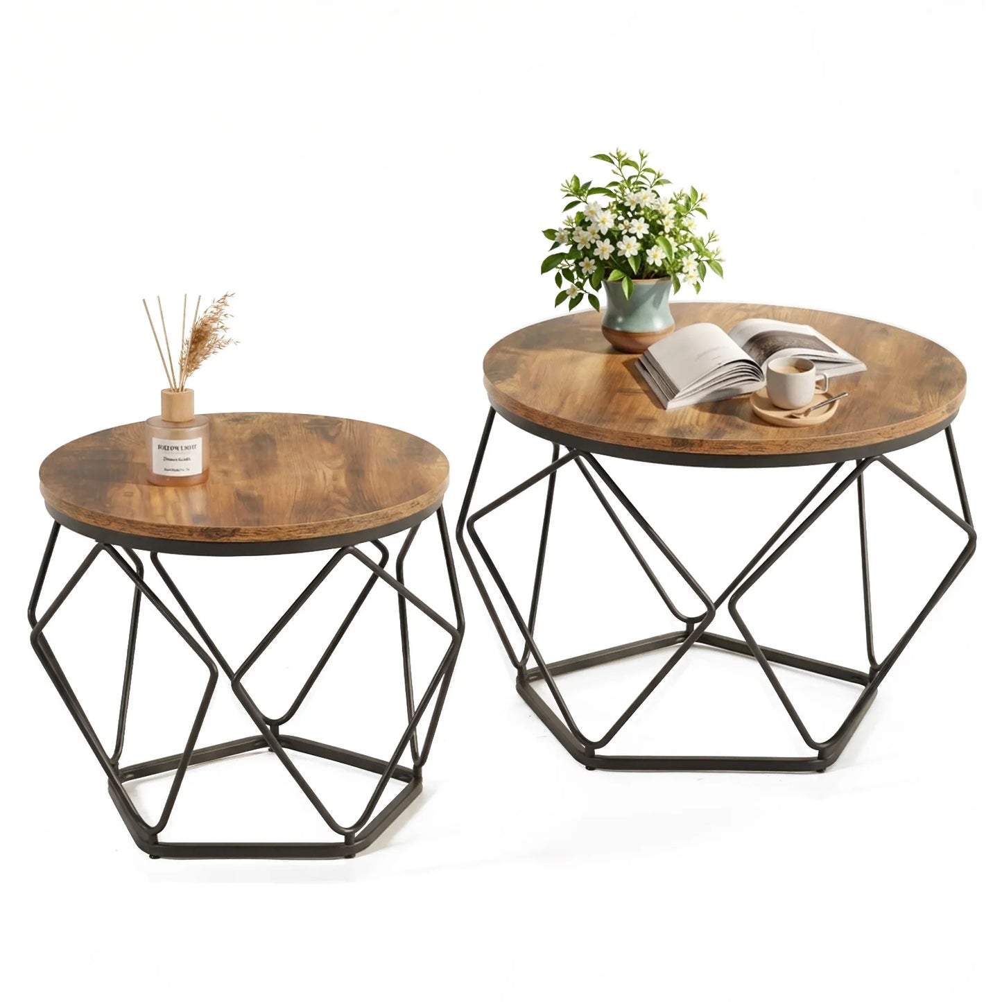 JHK Round Geometric Metal Coffee Table Set For Living Room