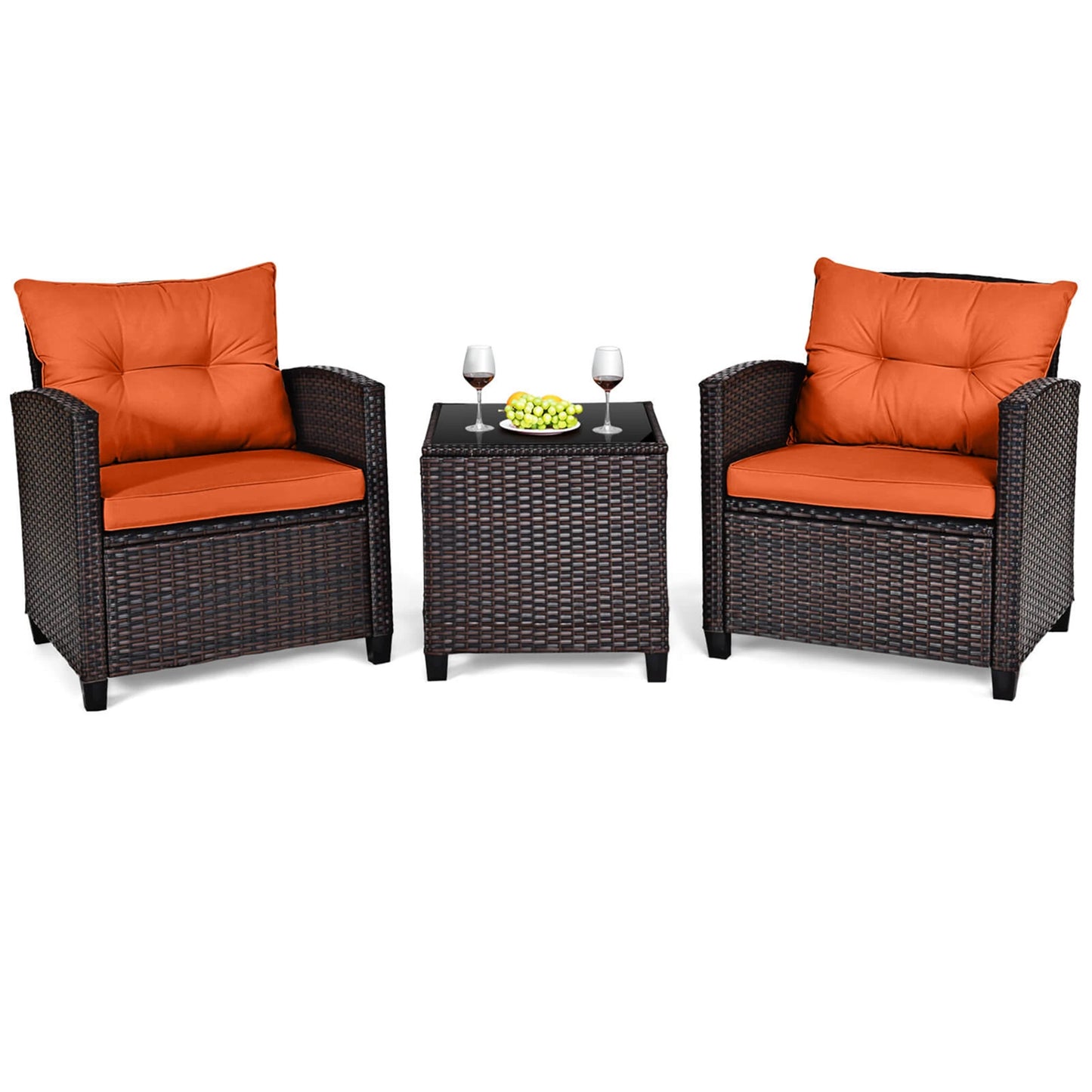Homasis Outdoor Rattan Conversation Sofa Set Cushioned Patio Furniture