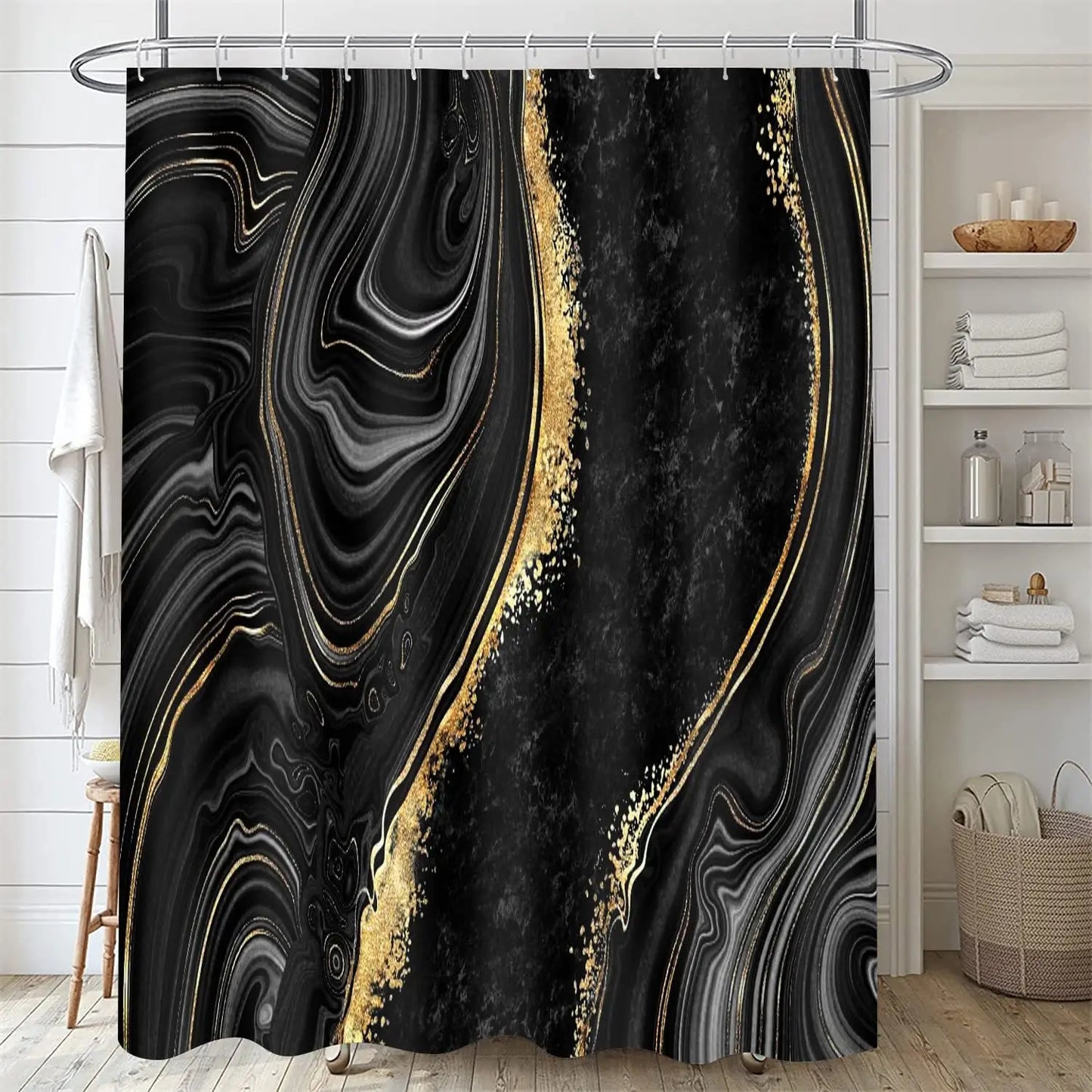 Shower Curtain Set With Toilet Lid Cover Rugs Modern Abstract Bathroom Decor