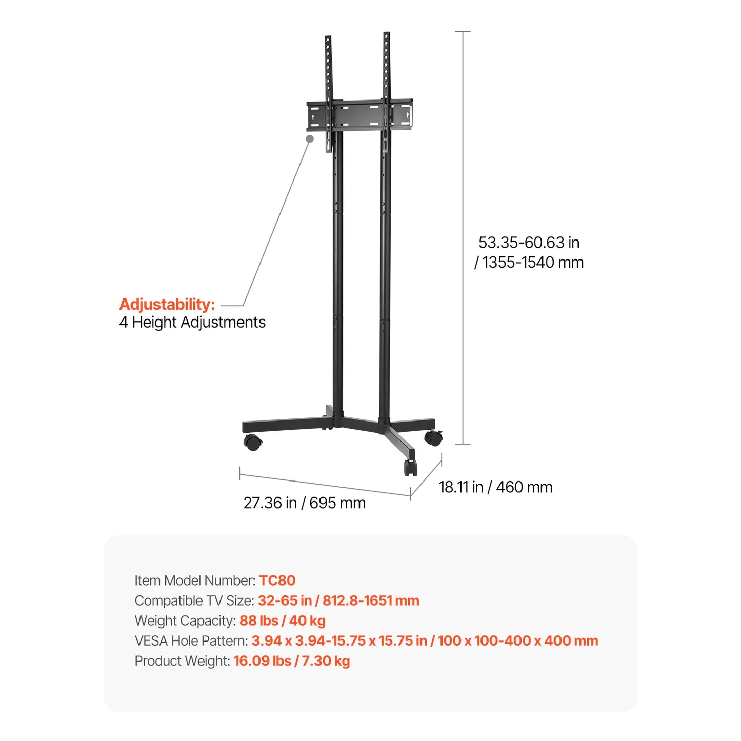 SucceBuy Rolling TV Stand With Wheels For Versatile TVs