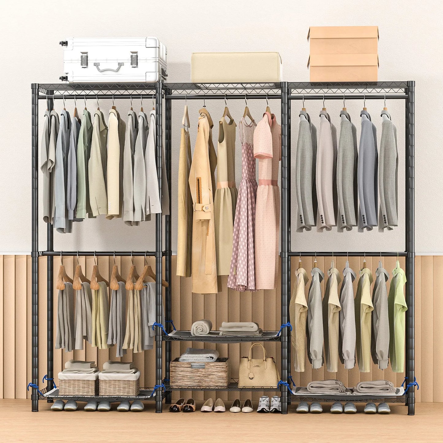 Portable Closet Storage Wardrobe Large DIY Household Non-Woven Fabric Cover Adjustable Bottom Height Portable Closet Organizer