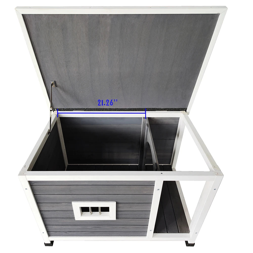 Outdoor Wooden Puppy Kennel with Durable Roof and Porch Terrace
