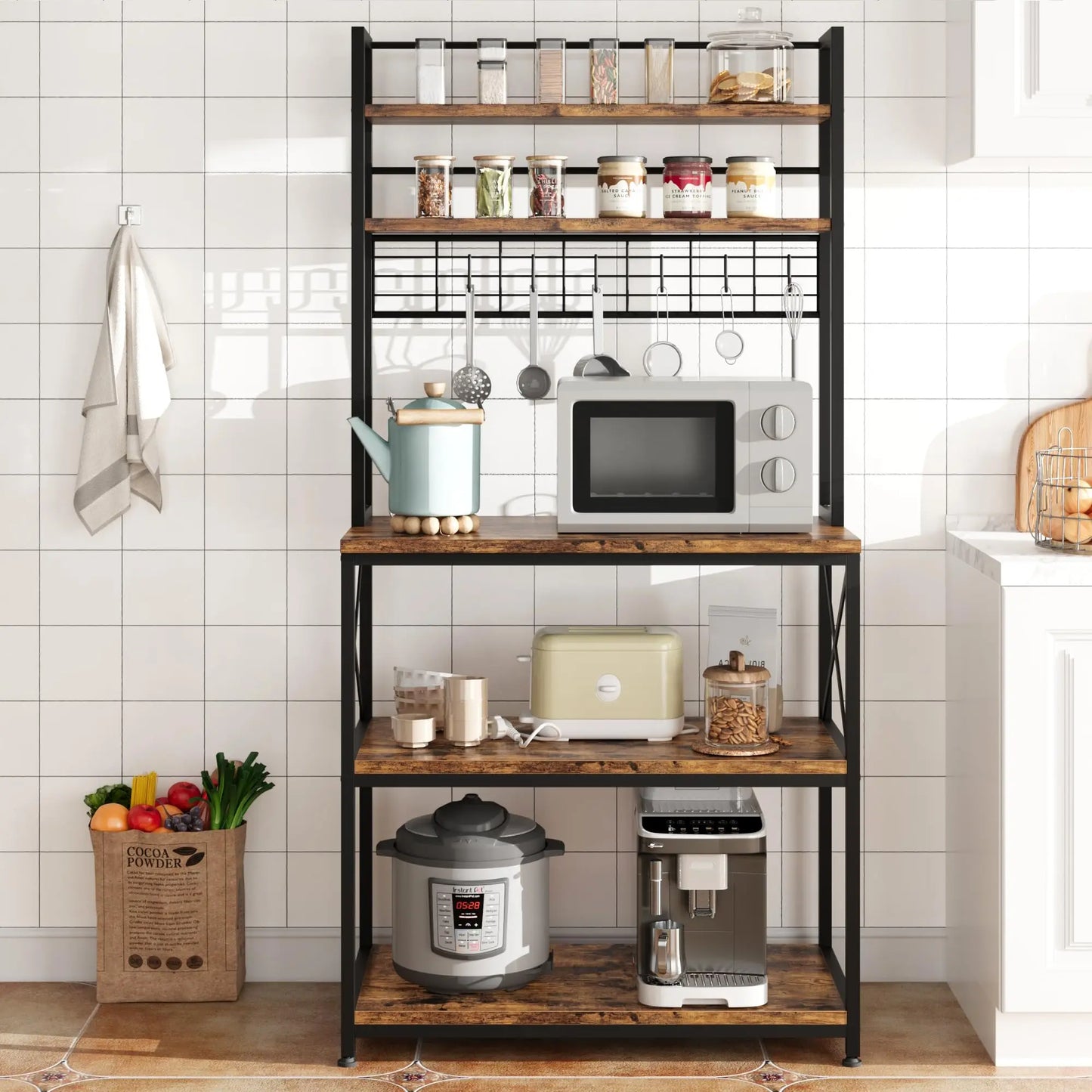 Mesh Kitchen Standing Shelf For Microwave Five Tier Design