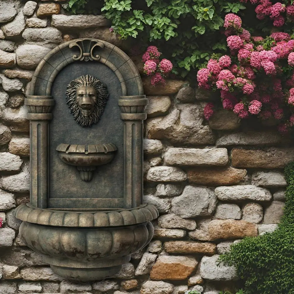 Lion Stone LED Outdoor Water Fountain for Patios and Gardens