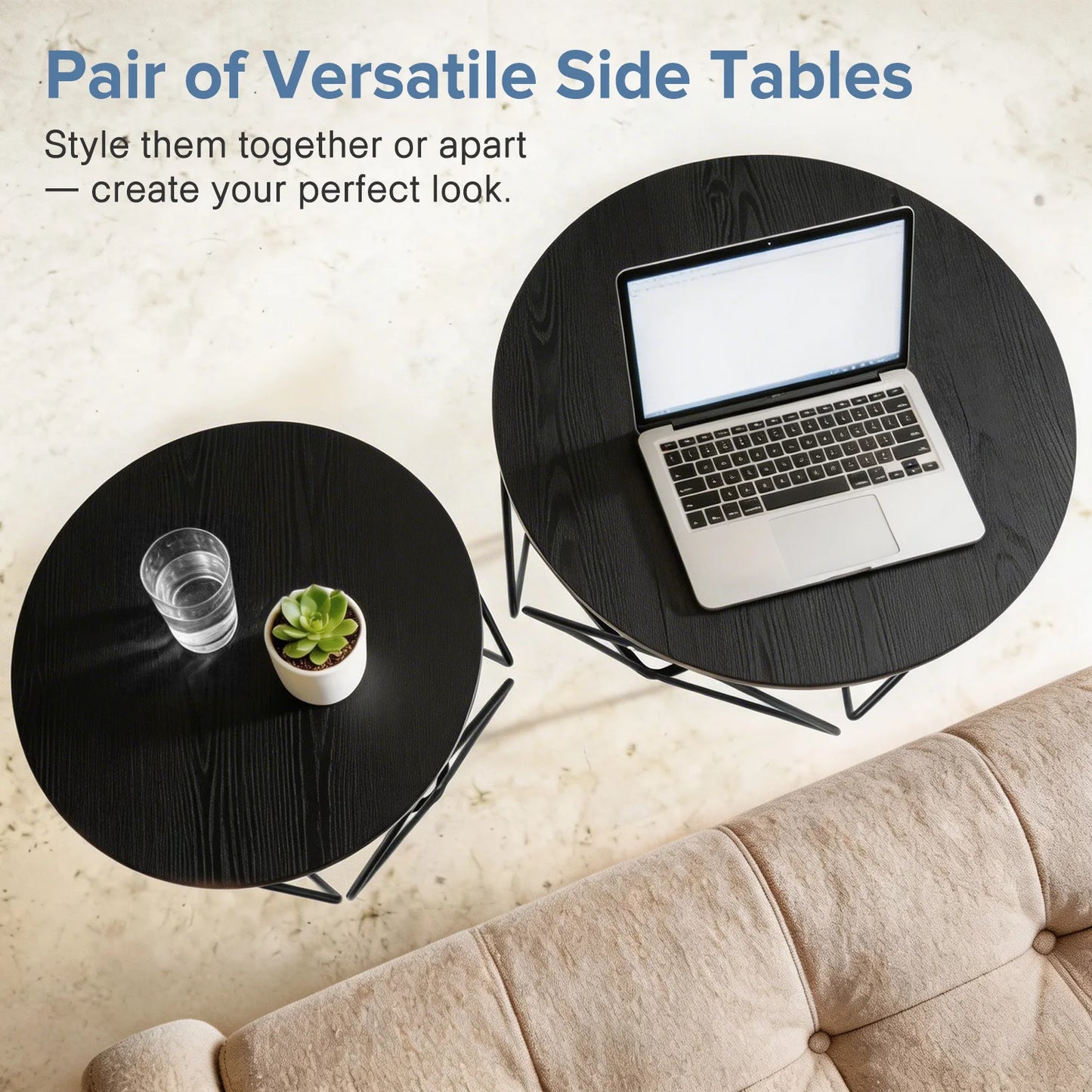 JHK Round Geometric Metal Coffee Table Set For Living Room