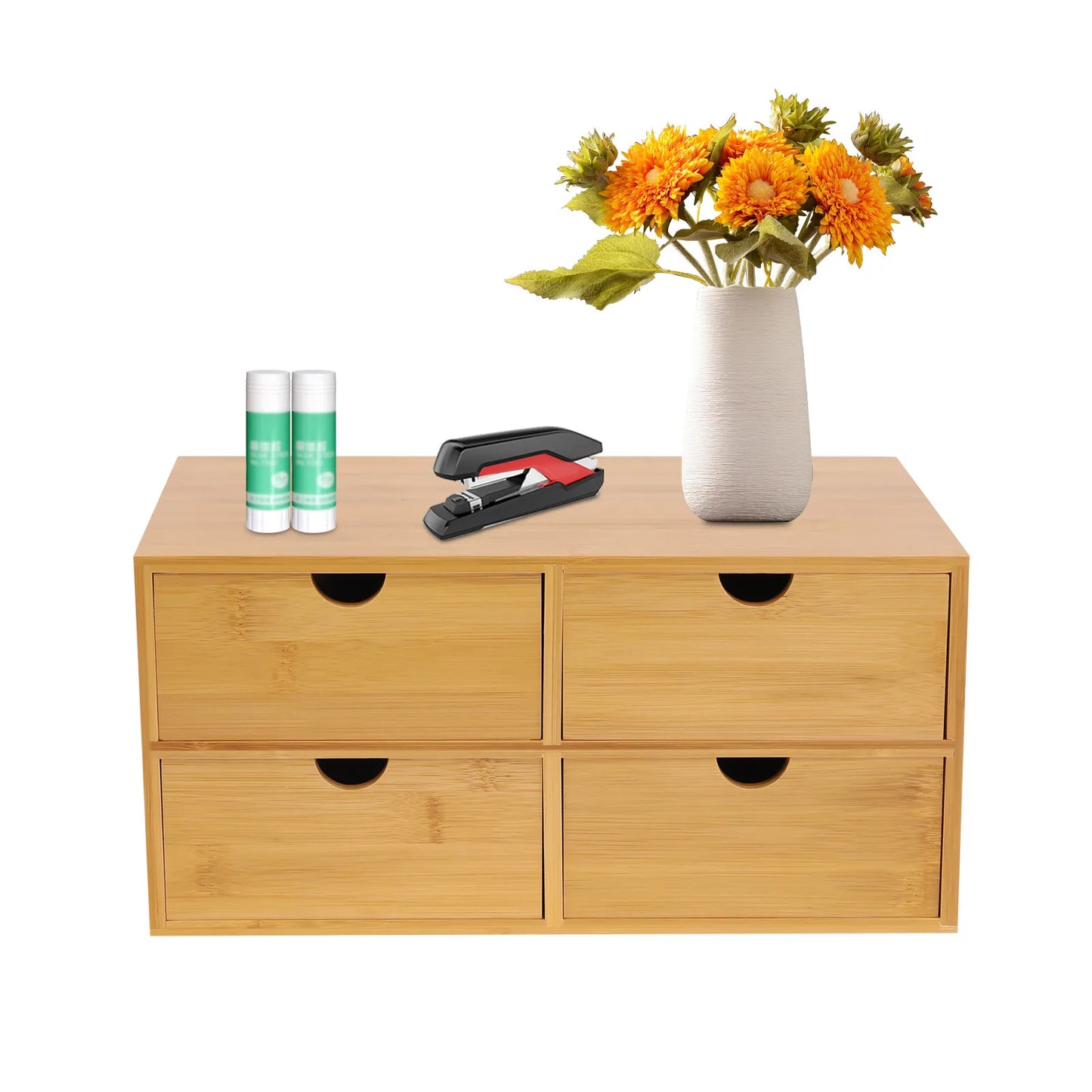 Bamboo Desktop Organizer With Four Drawers For Office And Home