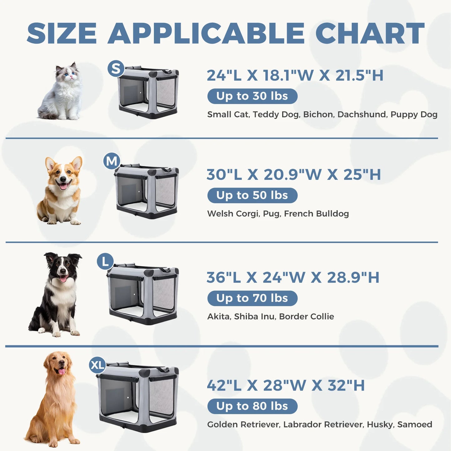 JHK Foldable Soft Dog Crate With 3 Doors For Indoor