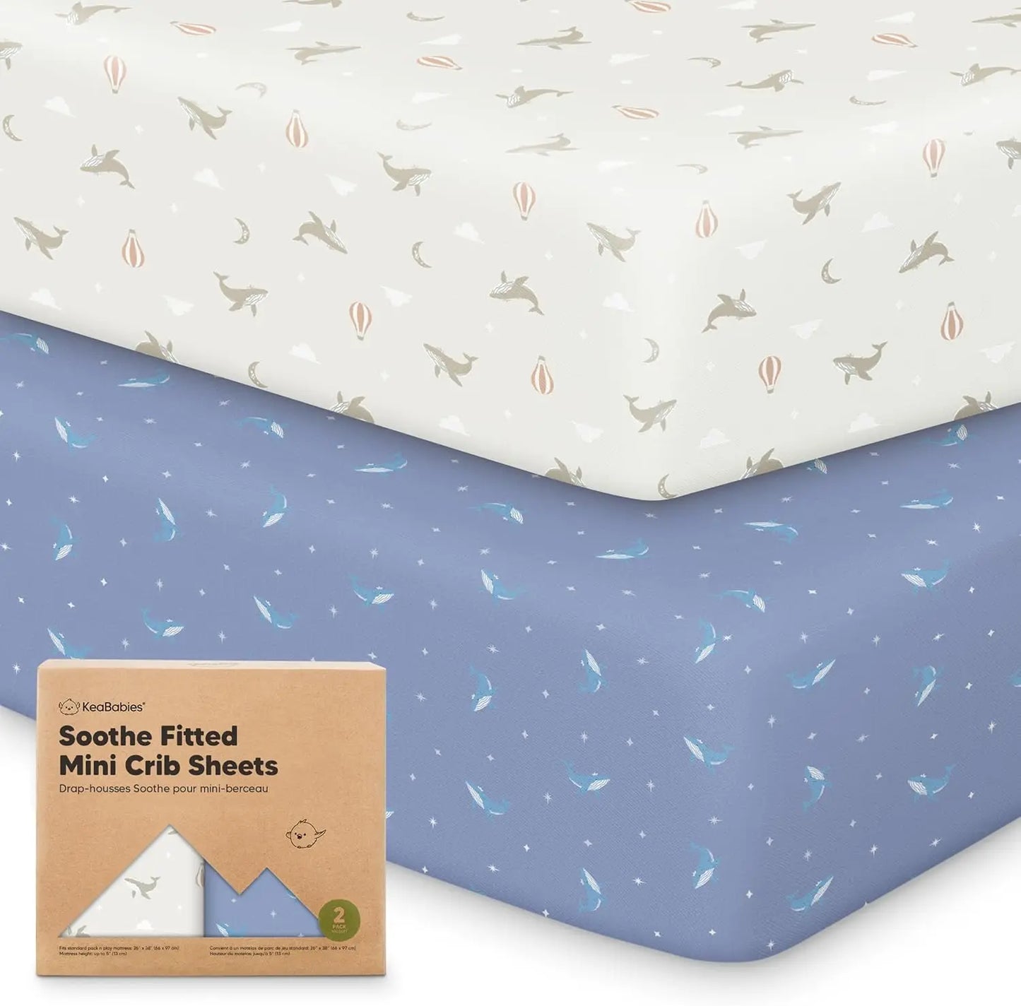 2-Pack Mini Crib Sheets Fitted - 38x26 Pack N Play Sheets for Pack and Play Mattress, Organic Cotton, Soft & Breathable Playard