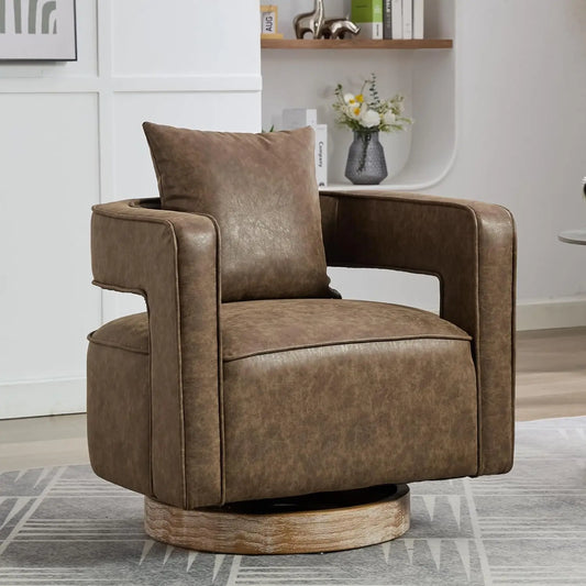 Upholstered Swivel Accent Chair Set Open Back Barrel Chairs