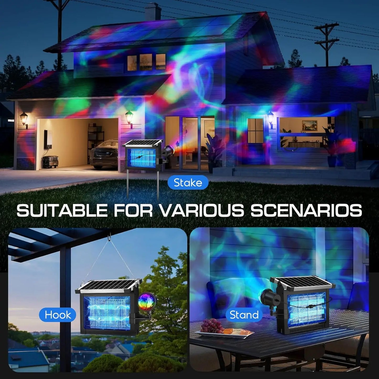 Solar Bug Zapper 4500V 2in1 Rechargeable IP66 Waterproof Projection Light