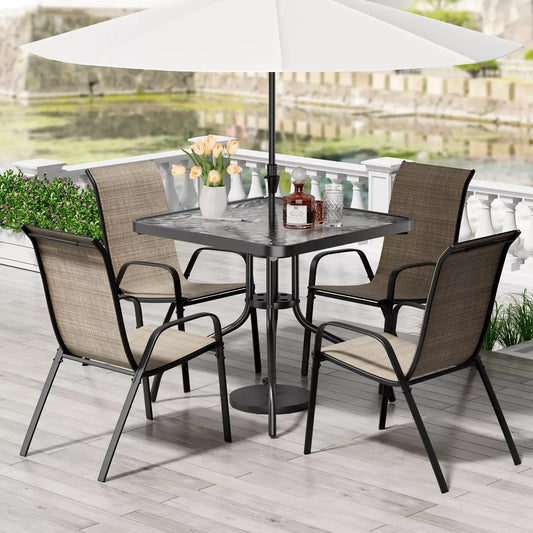 Patio Dining Set 5 Pieces All Weather Textilene Chairs