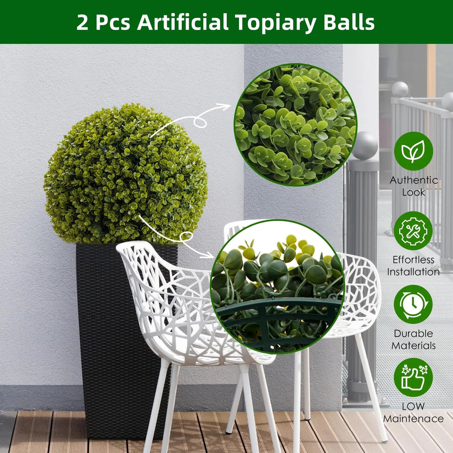 StudysetCN Artificial Topiary Balls Outdoor Set Of 2