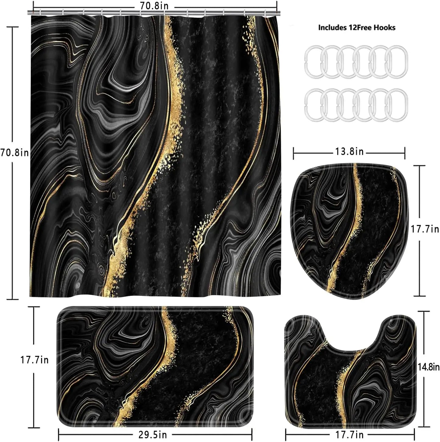 Shower Curtain Set With Toilet Lid Cover Rugs Modern Abstract Bathroom Decor