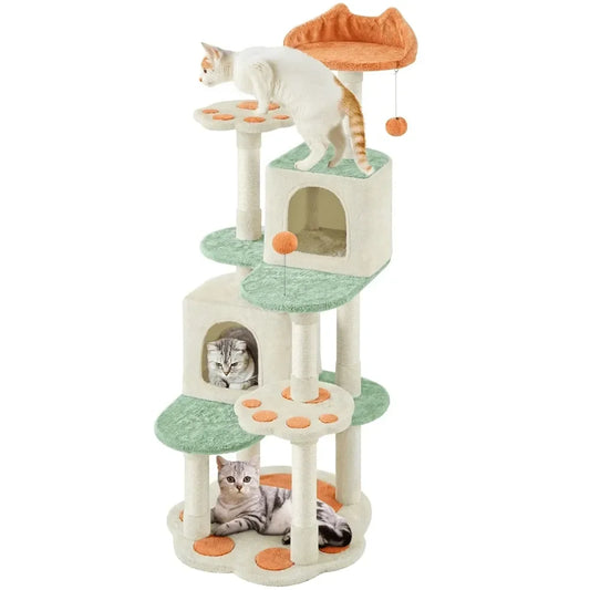 XMSJ Paw Shaped Cat Tree With Plush Platforms And Condos