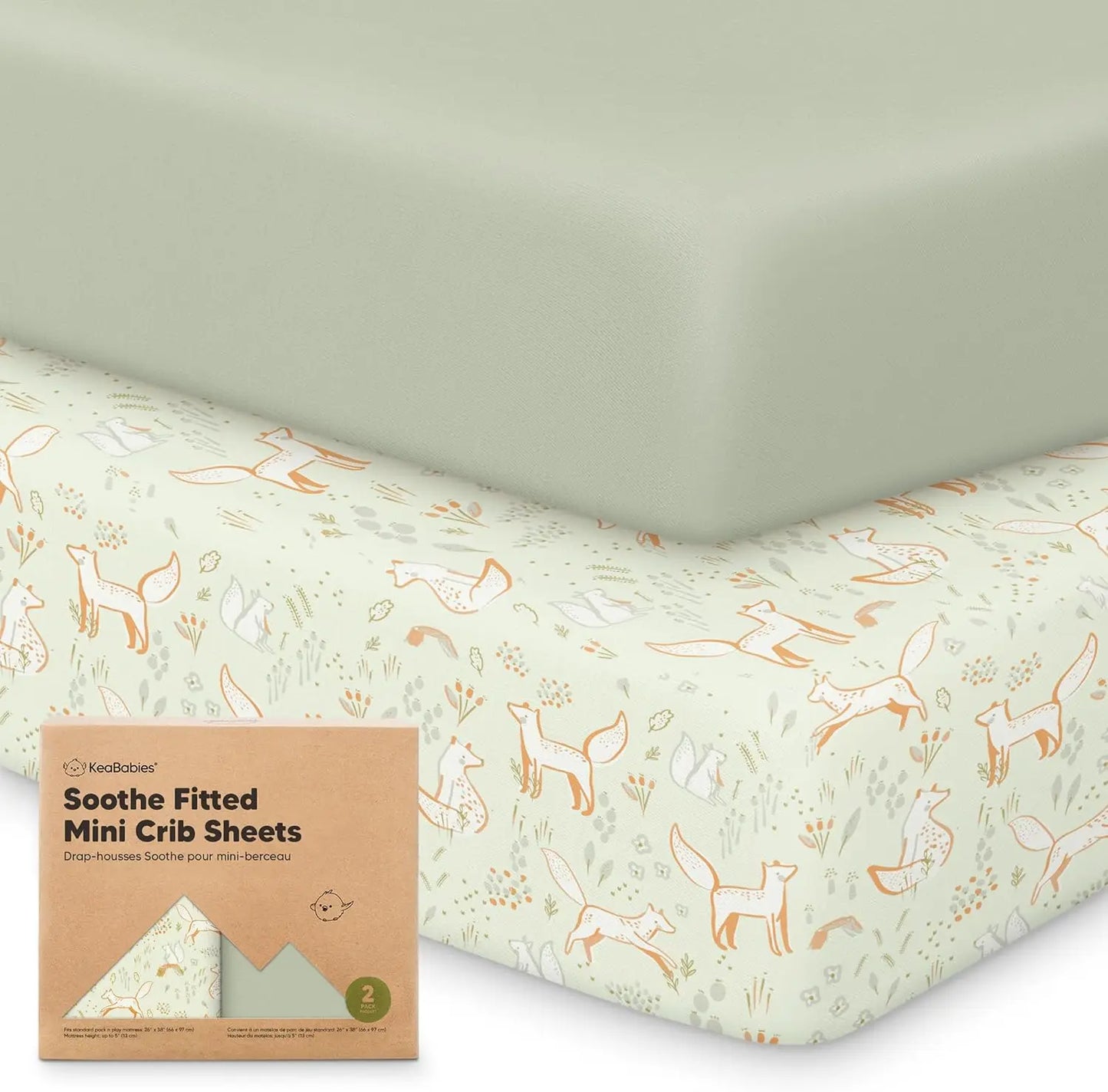 2-Pack Mini Crib Sheets Fitted - 38x26 Pack N Play Sheets for Pack and Play Mattress, Organic Cotton, Soft & Breathable Playard