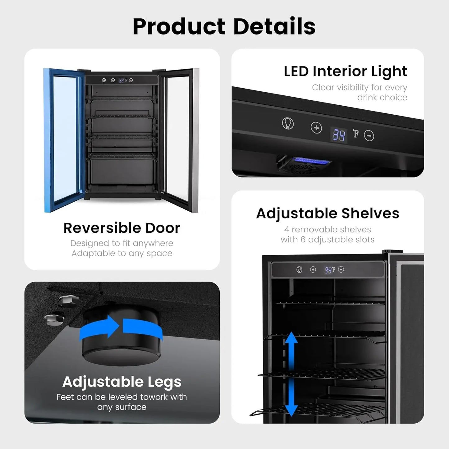 Beverage Refrigerator With Glass Door And Adjustable Shelves