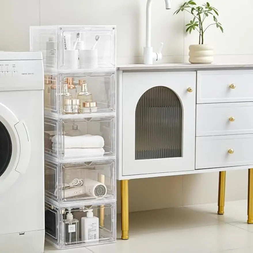 Clear Plastic Storage Bins With Magnetic Lids Stackable Organizer Home Office