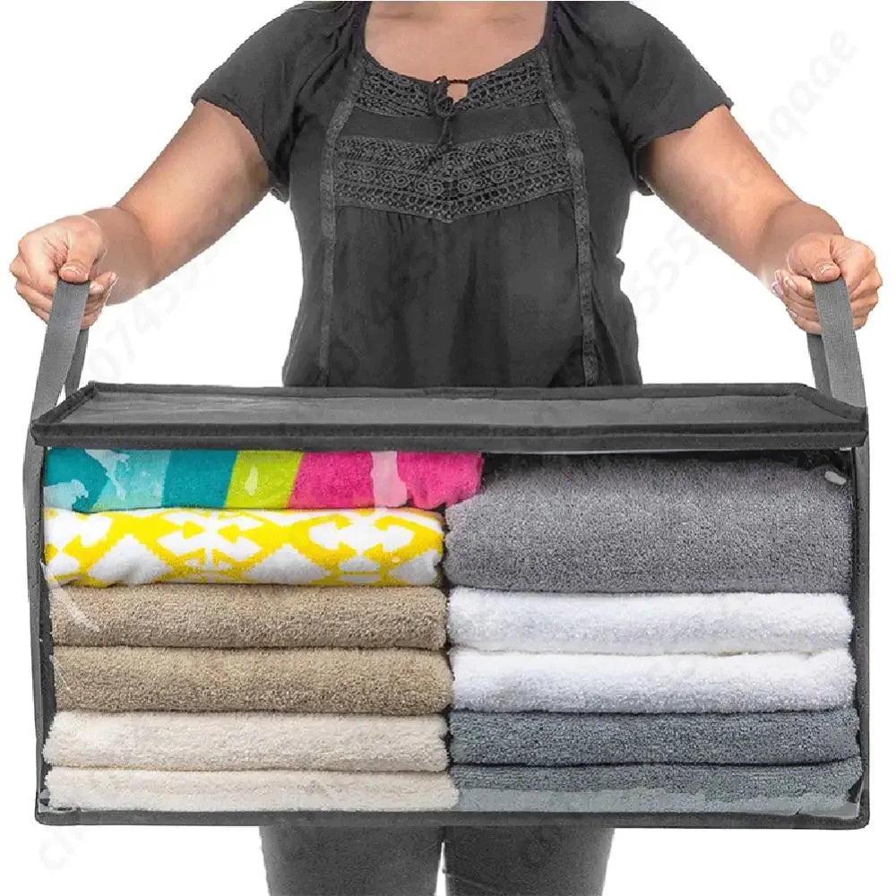 2/5PCS Foldable Blanket Storage Bag Thick Clothes Storage Bins Large Clear Sweater Quilts Organizer for Bedroom Closet Dorm
