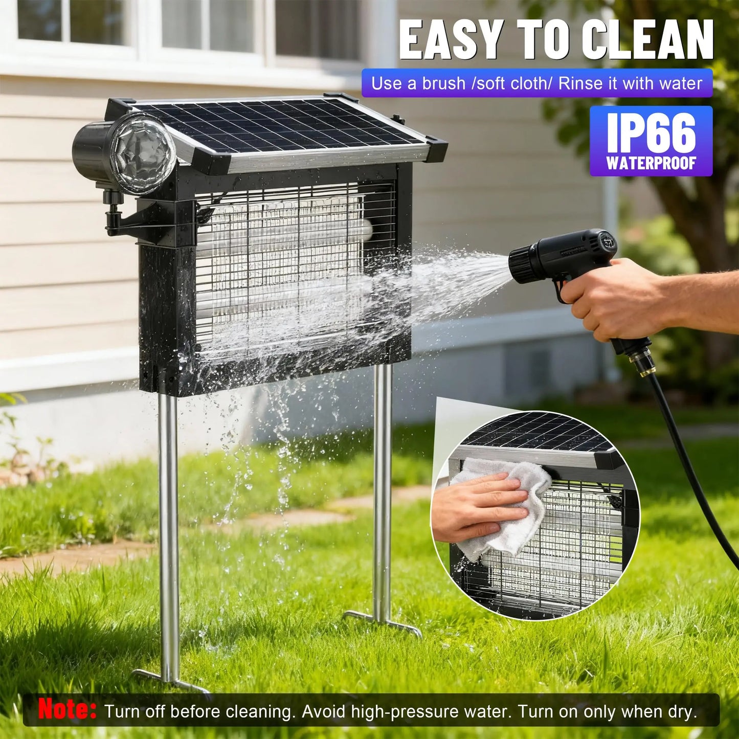 Solar Bug Zapper 4500V 2in1 Rechargeable IP66 Waterproof Projection Light