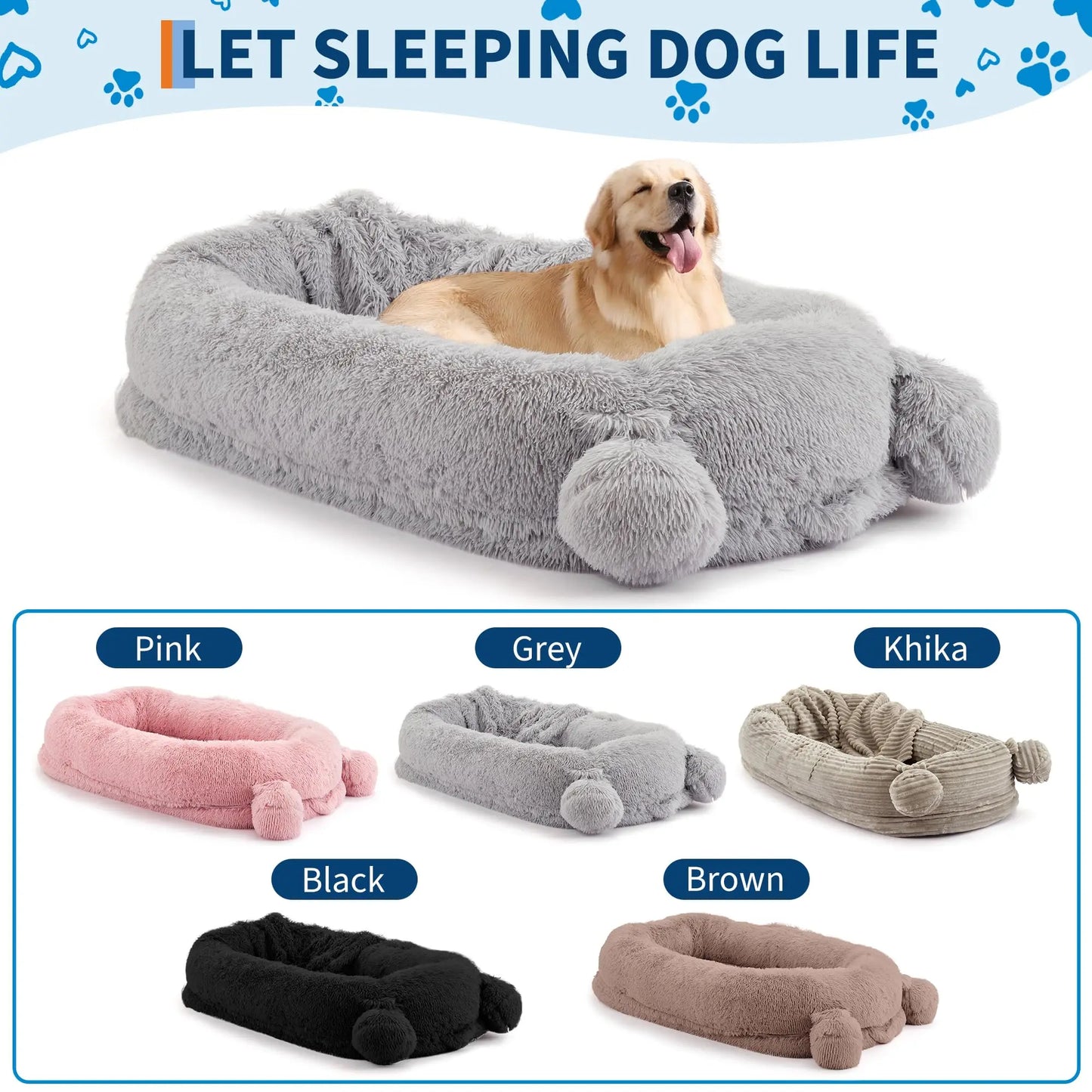 HiMISS Dog Bed With Removable Cover, Storage Pockets, Matching Blanket