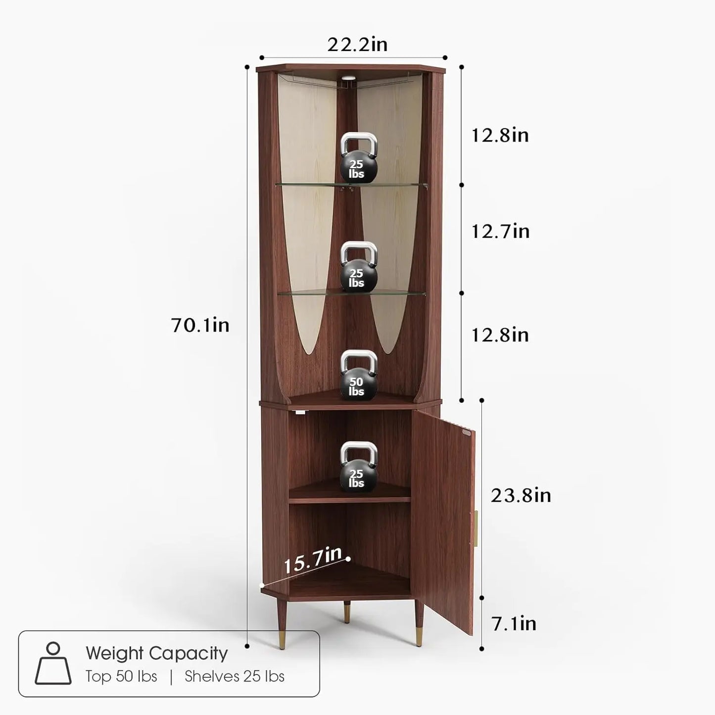 Corner Bar Cabinet With Glass Shelves And LED Lighting