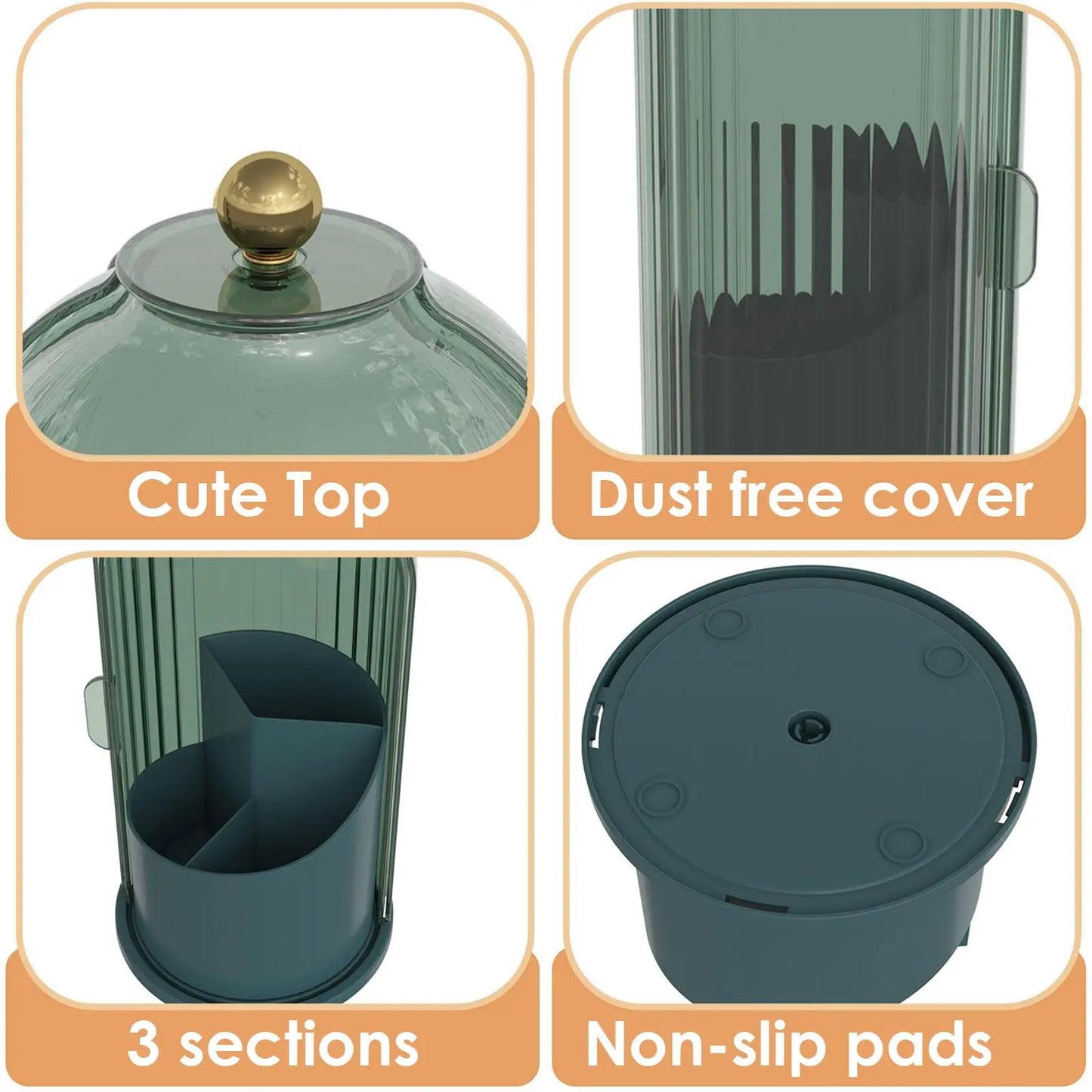 Rotating Makeup Brush Organizer With Dustproof Lid For Vanity Table