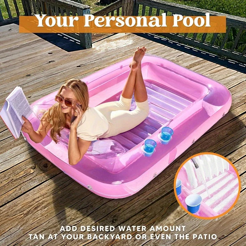 SYNCFUN Inflatable Tanning Pool Lounger Float 70'' x 46'' Pool Floats 4 in 1 Suntan Tub Raft Floatie for Water Party Gifts