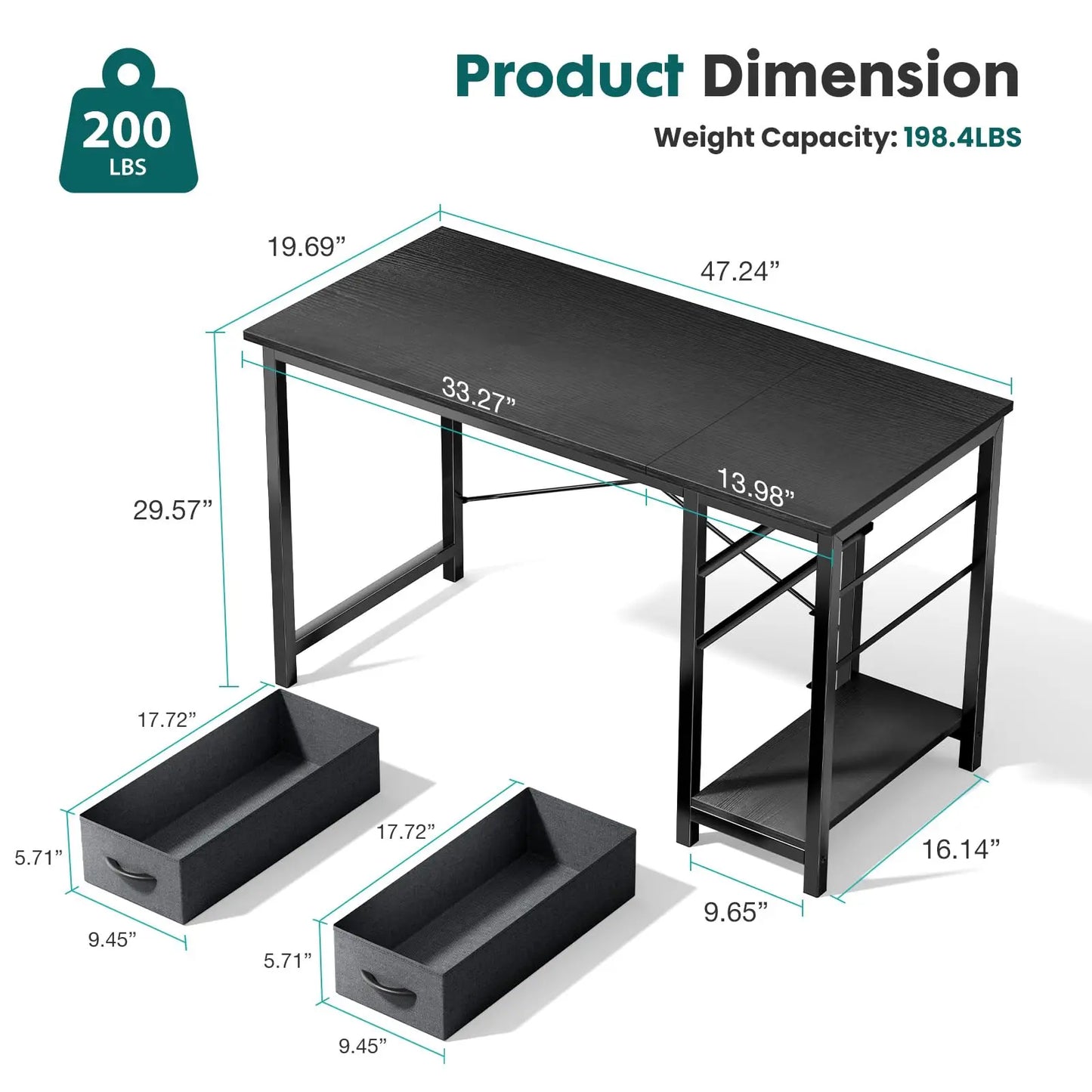 JHK Computer Desk With Drawers For Study Office Wood Table