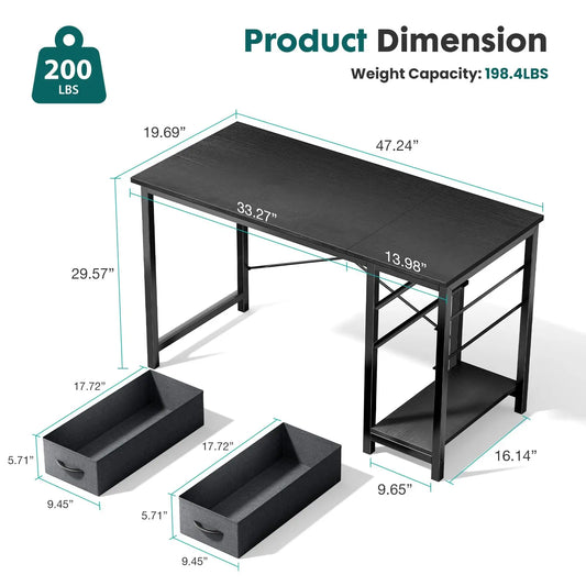 JHK Computer Desk With Drawers For Study Office Wood Table