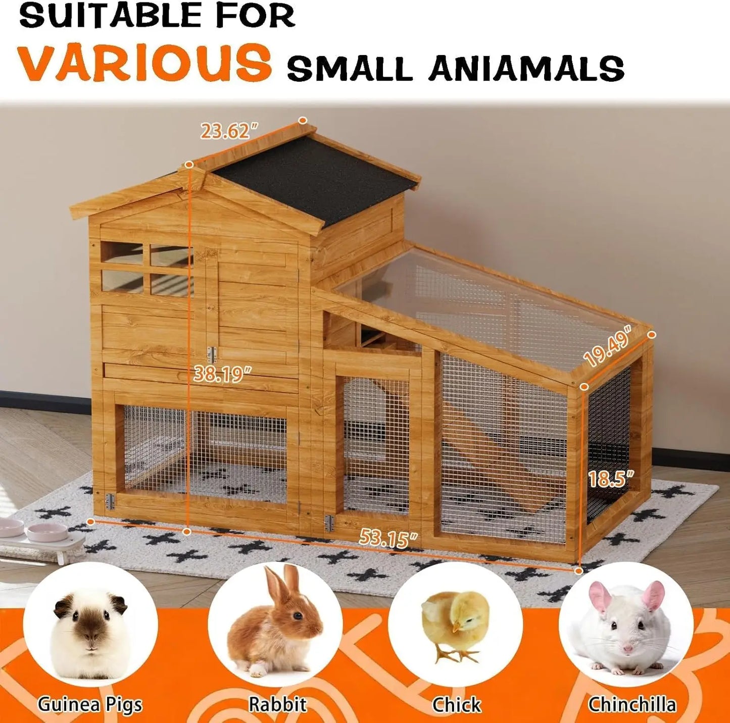HiMISS Chicken Coop With Run And Nesting Box For Rabbit And Guinea Pigs