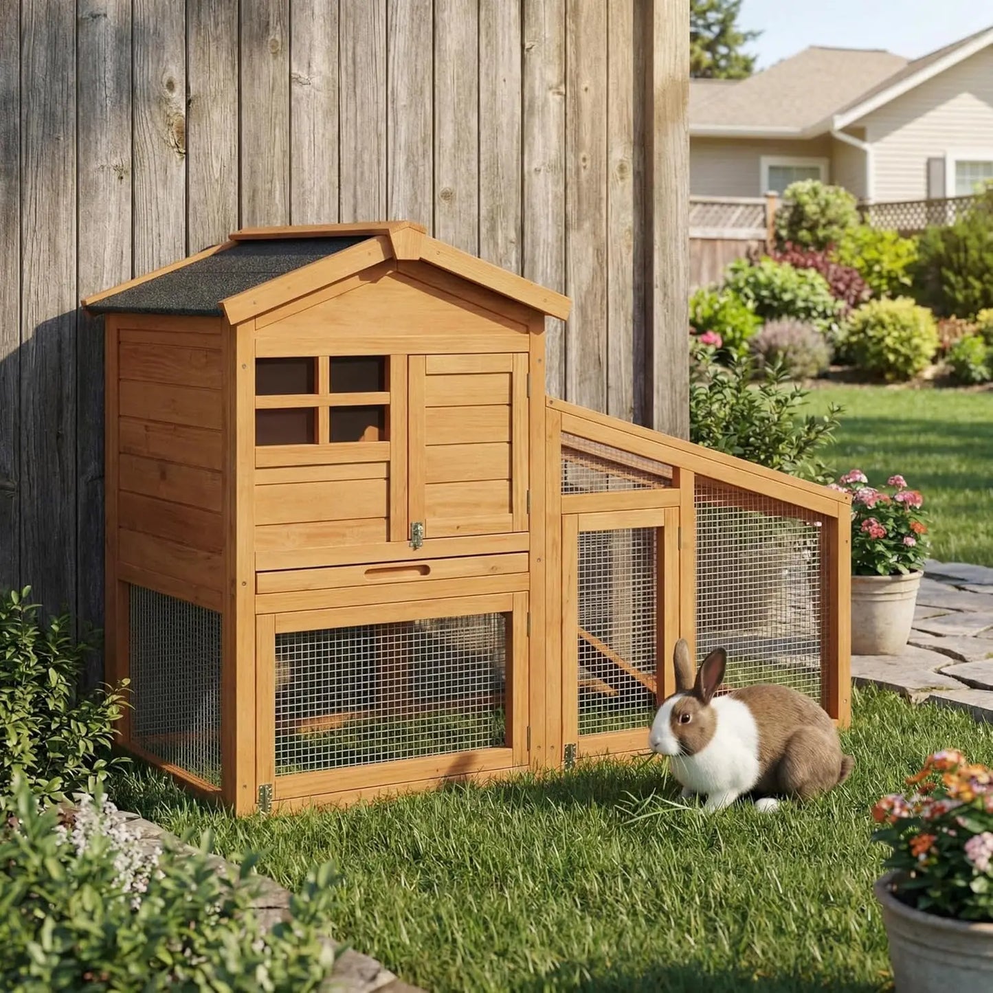 HiMISS Chicken Coop With Run And Nesting Box For Rabbit And Guinea Pigs