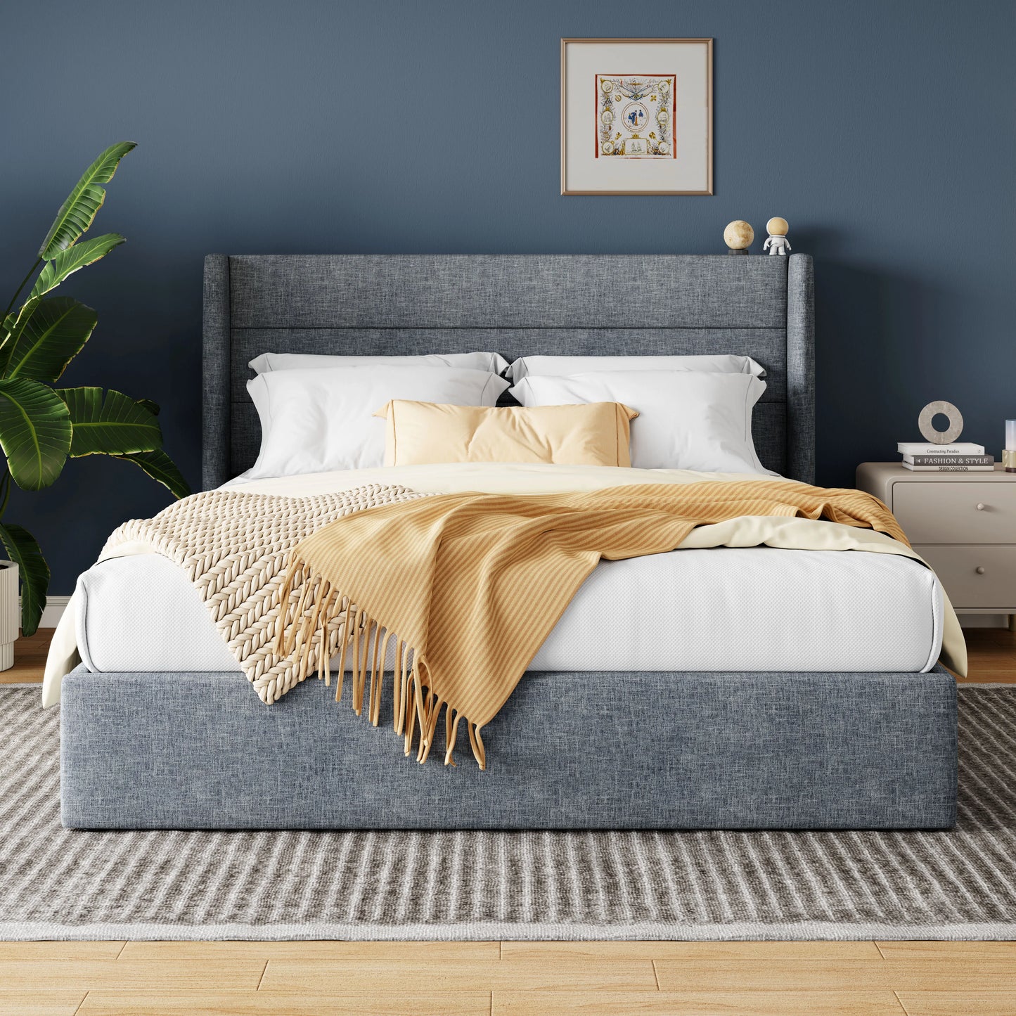HOOMIC Lift Up Storage Bed With Wingback Headboard And Hydraulic
