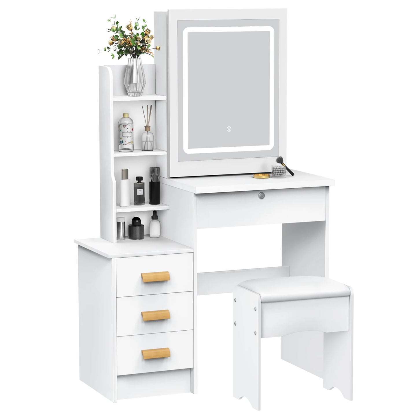 Diowewea Vanity Desk With Sliding Mirror And Lights