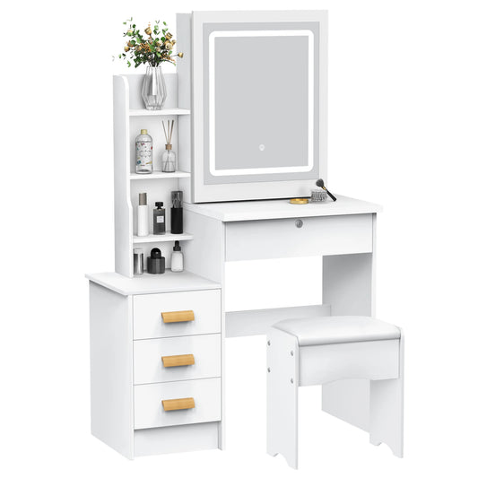 Diowewea Vanity Desk With Sliding Mirror And Lights