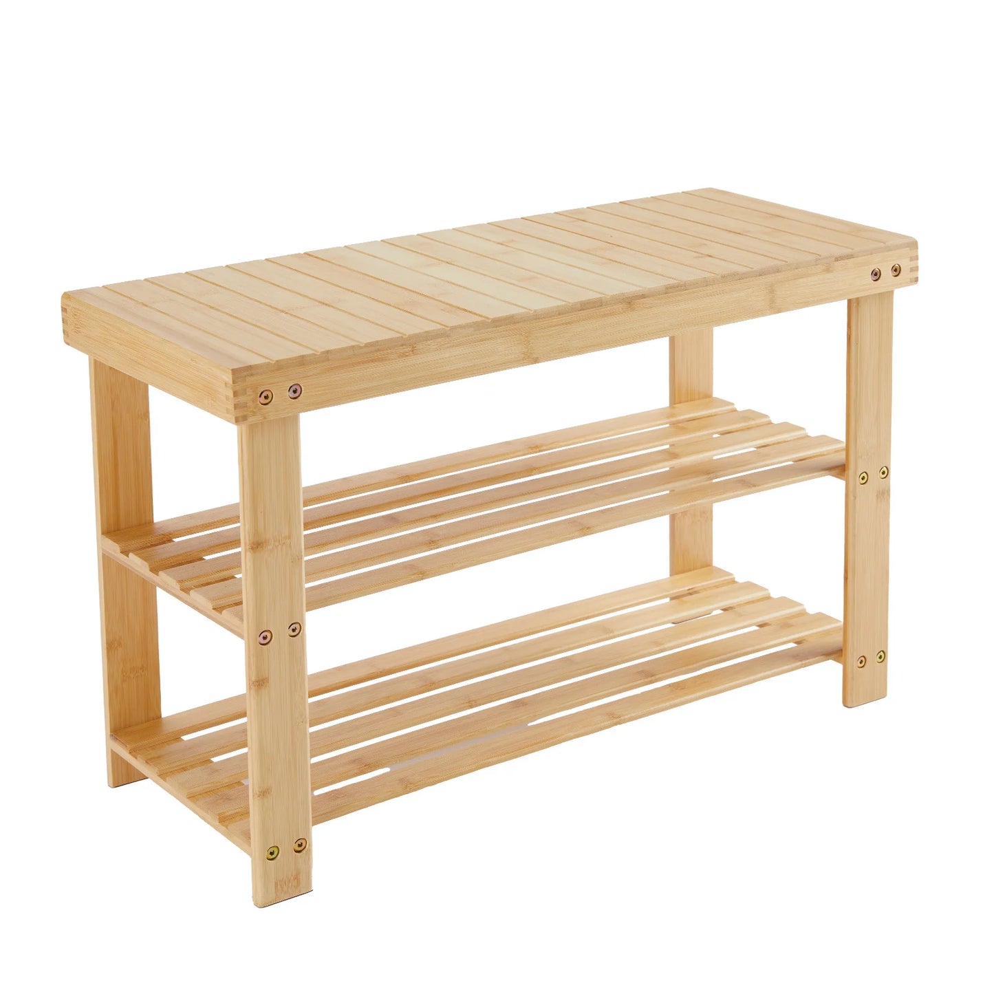 JHK 3-Tier Bamboo Entryway Bench Shoe Storage Organizer