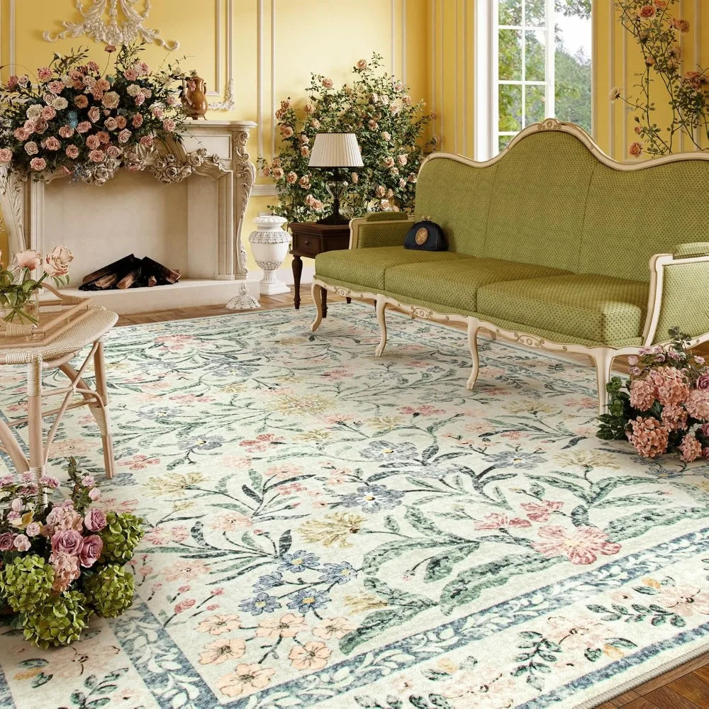 Boho Floral Distressed Area Rug Non Slip Soft Ultra Thin