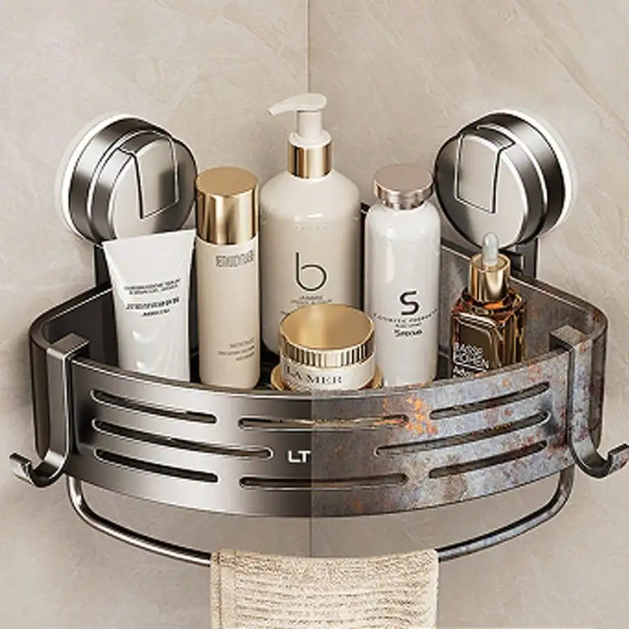 Suction Cup Shower Corner Shelf Wall Mount Organizer With Hooks