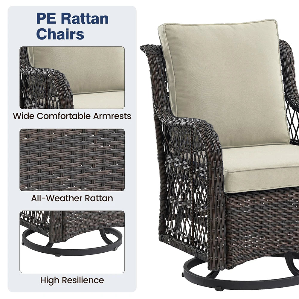HiMISS 3-Piece Wicker Patio Set With Rocking Chairs